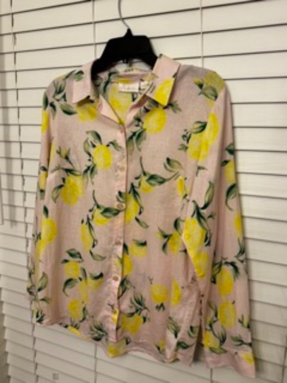 Belle Kim Gravel Linen Blend Button Up Shirt S Fruit Print Preppy Coastal Summer
